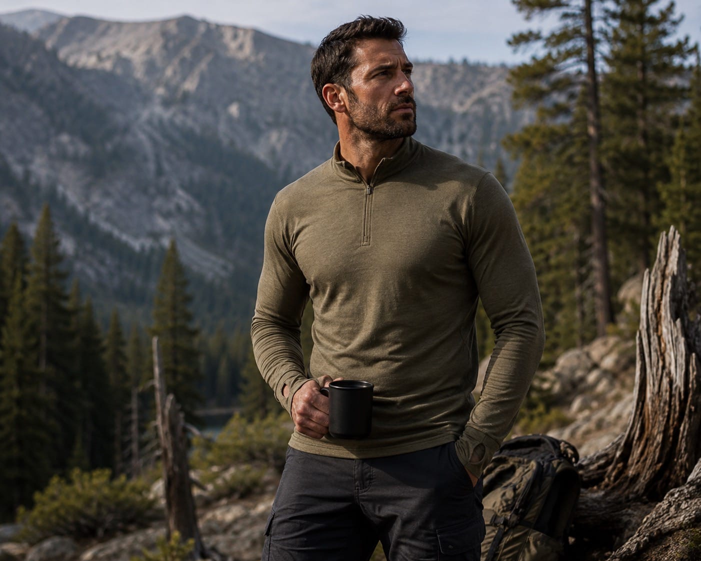 Armadillo Woolery Men's Medium Base Layer Men's Merino Mesh Lined Mid-Layer - LYNX