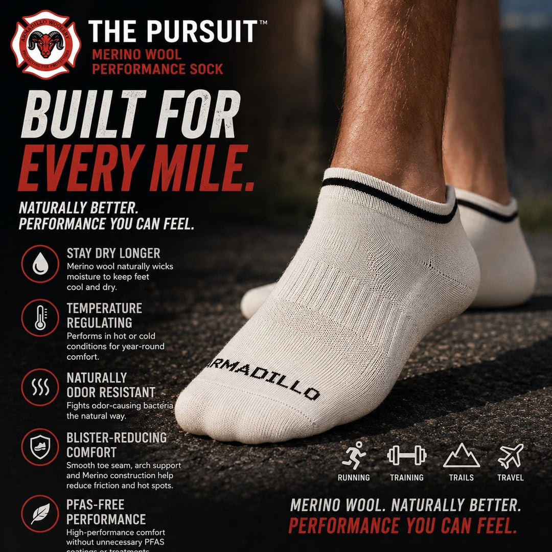 Armadillo Woolery Socks Fits Mens Size 6-12, Womens Size 7-13 The Pursuit™ Merino Wool Performance Sock