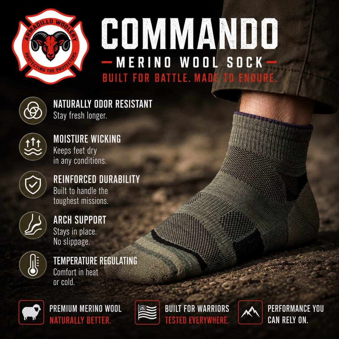 Armadillo Woolery Socks Merino Wool Quarter Running Socks | PFAS-Free Performance Socks