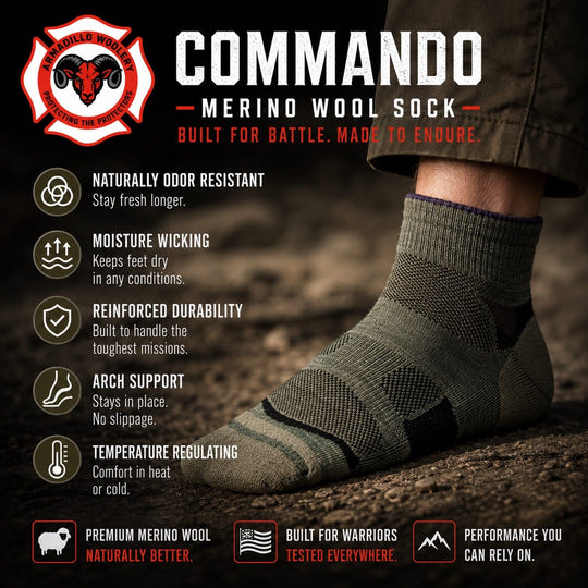 Armadillo Woolery Socks Merino Wool Quarter Running Socks | PFAS-Free Performance Socks
